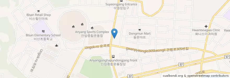Mapa de ubicacion de 우리가정의원 en Республика Корея, Кёнгидо, 안양시, 동안구, 비산동.