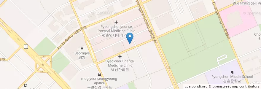 Mapa de ubicacion de 봄빛산부인과 en كوريا الجنوبية, 경기도, 안양시, 동안구, 호계동.