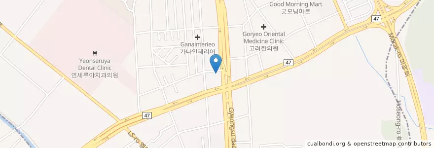 Mapa de ubicacion de 윤피부비뇨기과의원 en Corea Del Sur, Gyeonggi, 안양시, 동안구, 호계동.