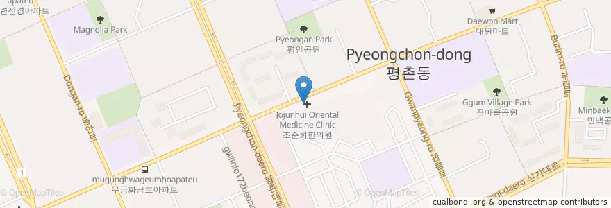 Mapa de ubicacion de 오이비인후과 en Республика Корея, Кёнгидо, 안양시, 동안구, 평촌동.