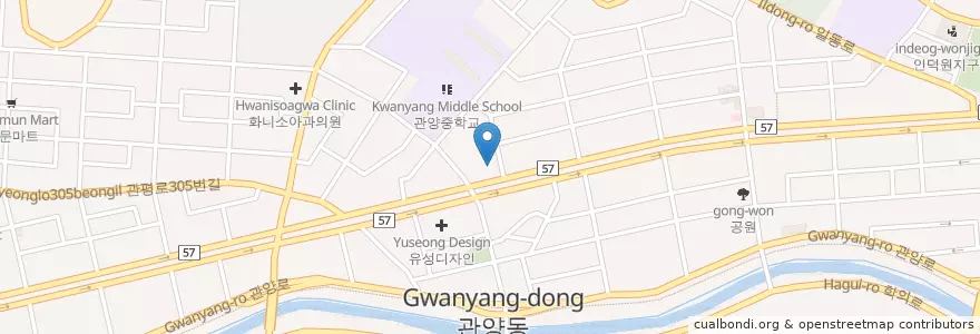 Mapa de ubicacion de 홍동선소아과의원 en Республика Корея, Кёнгидо, 안양시, 동안구, 관양동.