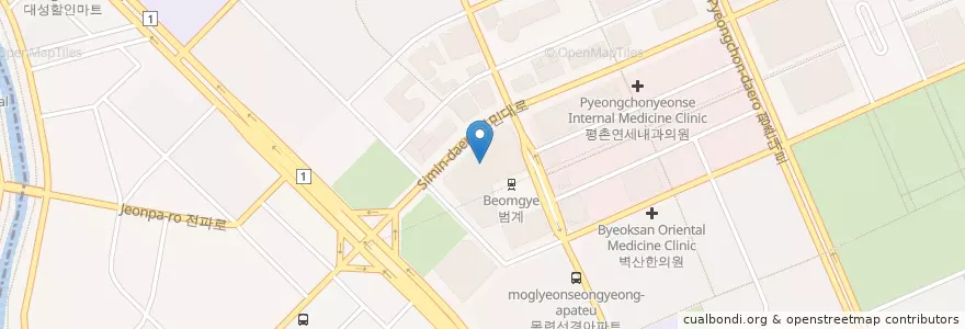 Mapa de ubicacion de 조기혜소아과 en 韩国/南韓, 京畿道, 安养市, 東安區, 호계동.