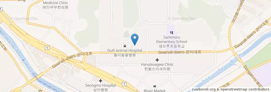 Mapa de ubicacion de 연세소아과의원 en کره جنوبی, گیونگی-دو, 안양시, 동안구, 비산동.