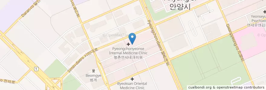 Mapa de ubicacion de Jeongyongjin Neuropsychiatric Clinic en South Korea, Gyeonggi-Do, Anyang-Si, 동안구, 호계동.