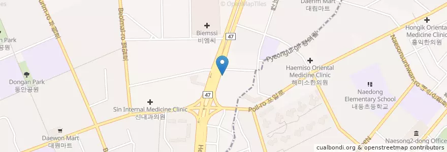 Mapa de ubicacion de 윤정형외과의원 en کره جنوبی, گیونگی-دو, 안양시, 동안구, 평촌동.