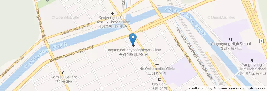Mapa de ubicacion de 중앙정형외과 en Республика Корея, Кёнгидо, 안양시, 만안구.