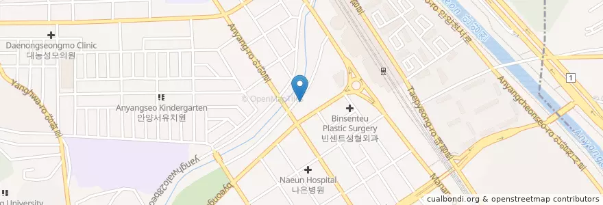 Mapa de ubicacion de 심중섭방사선과 en 大韓民国, 京畿道, 安養市, 万安區.