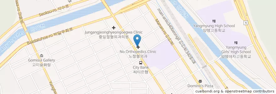 Mapa de ubicacion de 노정형외과 en 대한민국, 경기도, 안양시, 만안구.