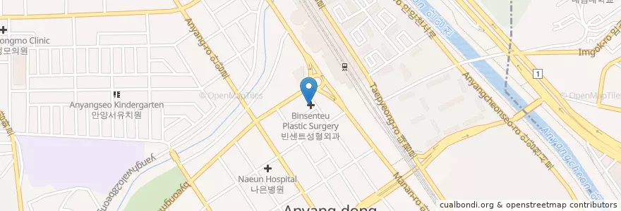 Mapa de ubicacion de 빈센트성형외과 en Güney Kore, 경기도, 안양시, 만안구.