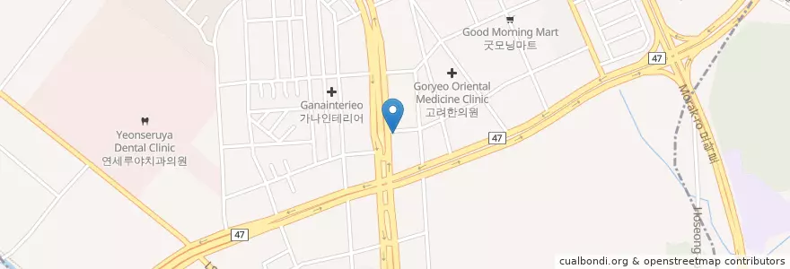 Mapa de ubicacion de 하나방사선과 en Güney Kore, 경기도, 안양시, 동안구, 호계동.