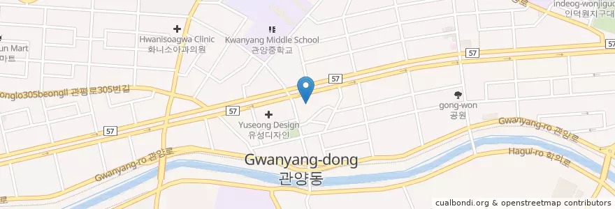 Mapa de ubicacion de 우리들방사선과의원 en 대한민국, 경기도, 안양시, 동안구, 관양동.