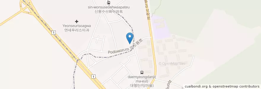 Mapa de ubicacion de 라자로성모의원 en Korea Selatan, Gyeonggi, 안양시, 의왕시, 오전동, 호계동.