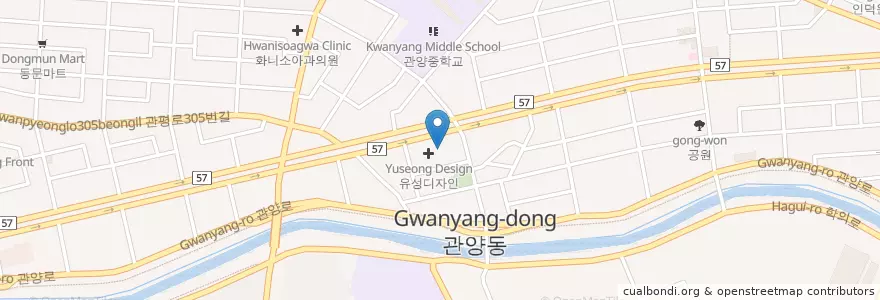 Mapa de ubicacion de 영피부비뇨기과의원 en Corea Del Sur, Gyeonggi, 안양시, 동안구, 관양동.