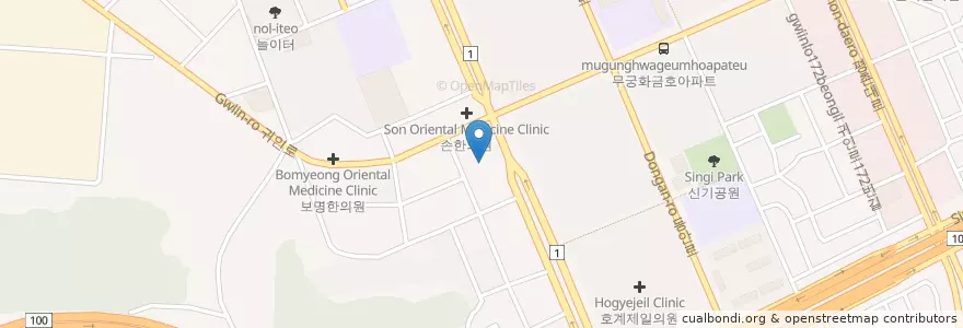 Mapa de ubicacion de Sejongjeonghyeongoegwa Clinic en South Korea, Gyeonggi-Do, Anyang-Si, 동안구, 호계동.