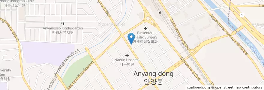 Mapa de ubicacion de 민성형외과의원 en 대한민국, 경기도, 안양시, 만안구.