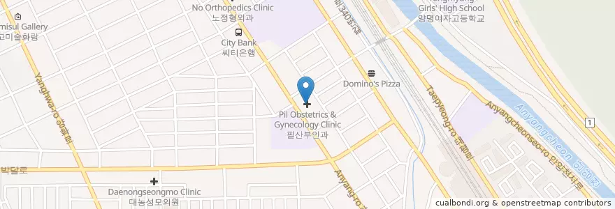 Mapa de ubicacion de Pil Obstetrics & Gynecology Clinic en South Korea, Gyeonggi-Do, Anyang-Si, 만안구.