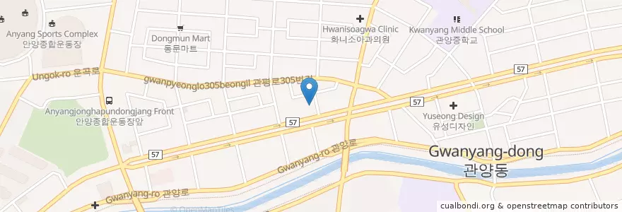Mapa de ubicacion de 원희산부인과 en Corée Du Sud, Gyeonggi, 안양시, 동안구, 관양동, 비산동.