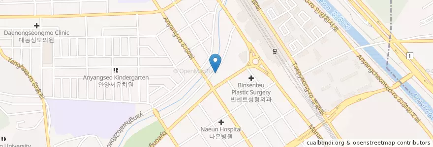 Mapa de ubicacion de 심중섭방사선과의원 en Республика Корея, Кёнгидо, 안양시, 만안구.