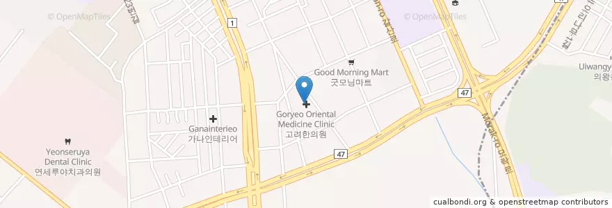 Mapa de ubicacion de Goryeo Oriental Medicine Clinic en South Korea, Gyeonggi-Do, Anyang-Si, 동안구, 호계동.