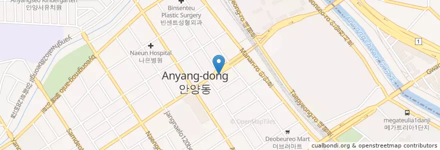 Mapa de ubicacion de 안양한의원 en کره جنوبی, گیونگی-دو, 안양시, 만안구.