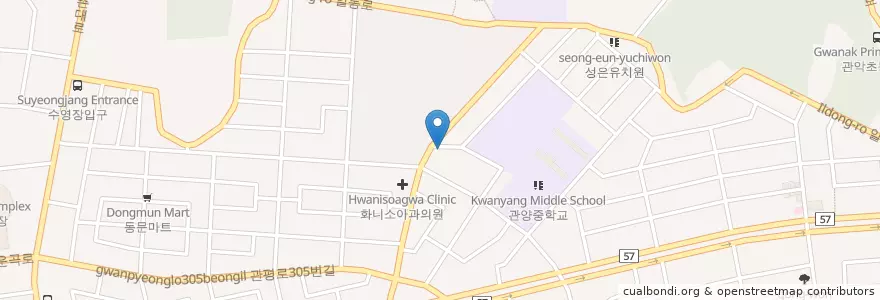 Mapa de ubicacion de Jo Oriental Medicine Clinic en South Korea, Gyeonggi-Do, Anyang-Si, 동안구, 관양동.
