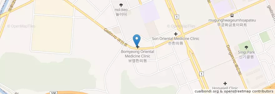 Mapa de ubicacion de Bomyeong Oriental Medicine Clinic en South Korea, Gyeonggi-Do, Anyang-Si, 동안구, 호계동.