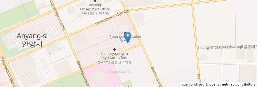 Mapa de ubicacion de 한효섭언어청각연구소 en كوريا الجنوبية, 경기도, 안양시, 동안구.