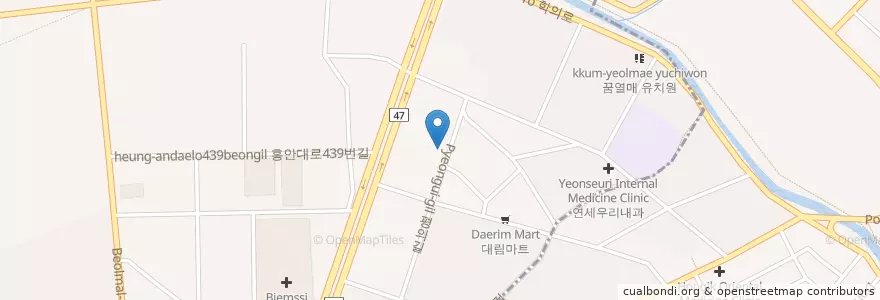 Mapa de ubicacion de 우리가족의원 en Corée Du Sud, Gyeonggi, 안양시, 동안구, 평촌동.