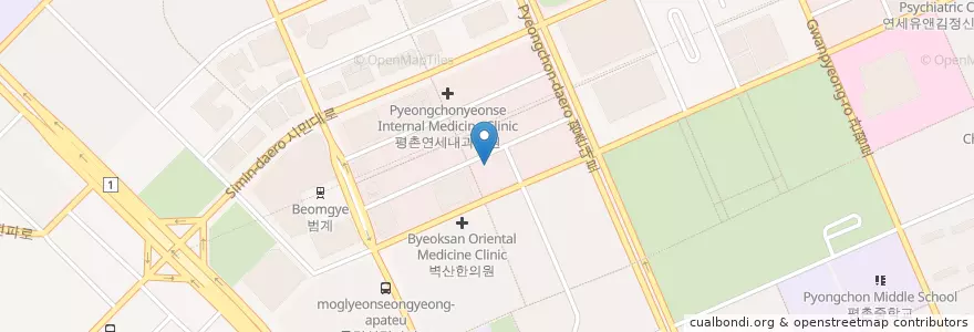 Mapa de ubicacion de 코비한의원 en Coreia Do Sul, Gyeonggi, 안양시, 동안구, 호계동.