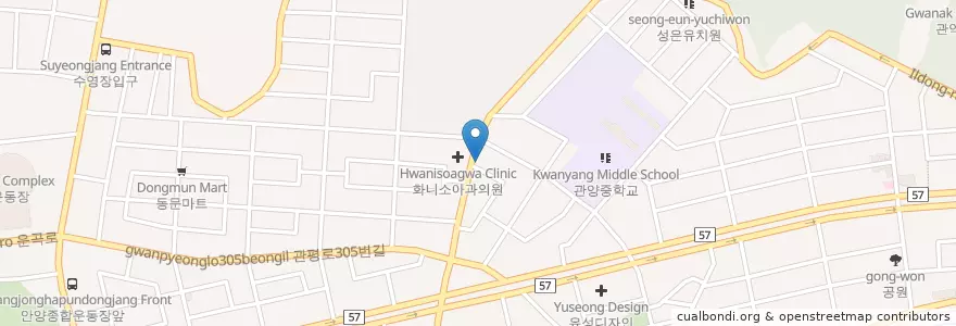 Mapa de ubicacion de 보윤한의원 en كوريا الجنوبية, 경기도, 안양시, 동안구, 관양동, 비산동.