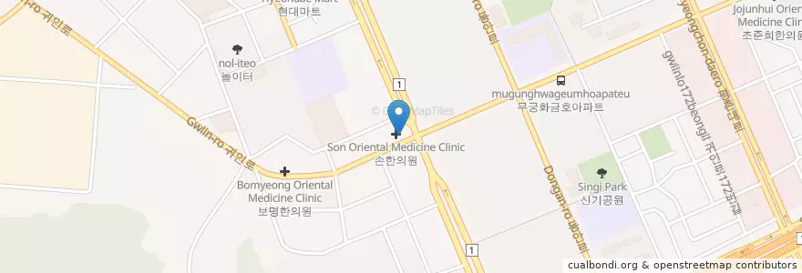 Mapa de ubicacion de 손한의원 en Corée Du Sud, Gyeonggi, 안양시, 동안구, 호계동.