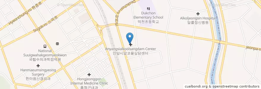 Mapa de ubicacion de 안양시알코올상담센터 en کره جنوبی, گیونگی-دو, 안양시, 만안구.