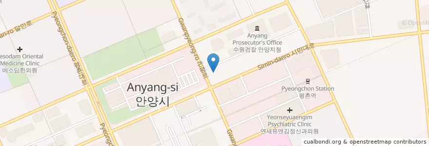 Mapa de ubicacion de (주)아크로반 en 대한민국, 경기도, 안양시, 동안구.