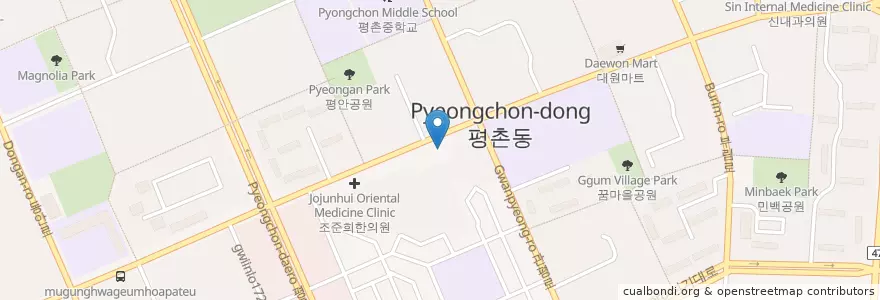 Mapa de ubicacion de 김경완한의원 en Coreia Do Sul, Gyeonggi, 안양시, 동안구, 평촌동.