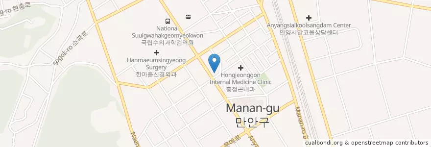 Mapa de ubicacion de 중앙동물병원 en کره جنوبی, گیونگی-دو, 안양시, 만안구.
