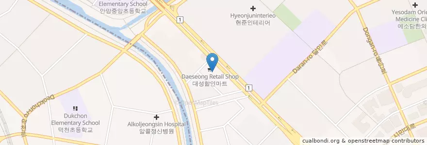 Mapa de ubicacion de 쇼독동물병원 en Corea Del Sur, Gyeonggi, 안양시, 동안구.