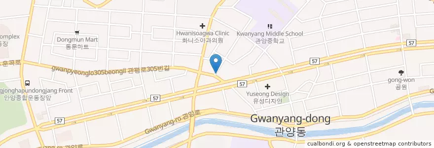 Mapa de ubicacion de 수동물병원 en 대한민국, 경기도, 안양시, 동안구, 관양동.