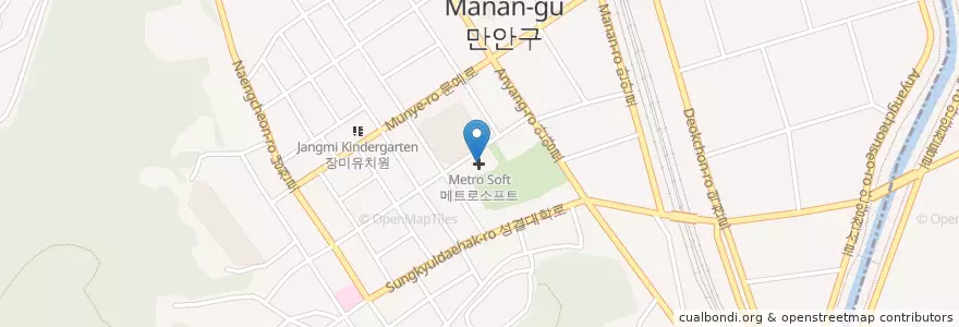 Mapa de ubicacion de 메트로소프트 en Coreia Do Sul, Gyeonggi, 안양시, 만안구.
