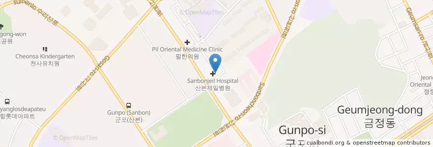 Mapa de ubicacion de 산본제일병원 en Korea Selatan, Gyeonggi, 군포시, 산본2동, 광정동.