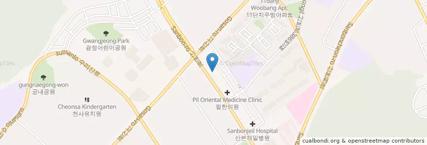 Mapa de ubicacion de 윈치과병원 en Corée Du Sud, Gyeonggi, 군포시, 산본2동, 광정동.
