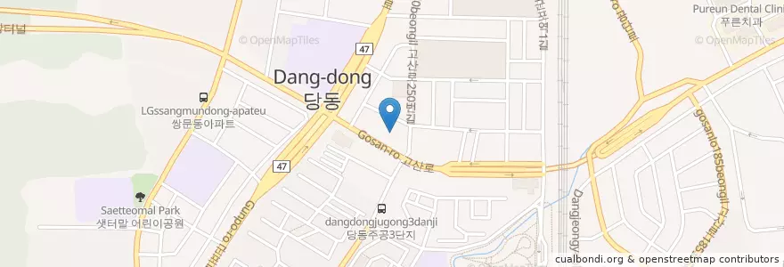 Mapa de ubicacion de 생의방한의원 en كوريا الجنوبية, 경기도, 군포시, 당동, 군포1동, 군포2동.