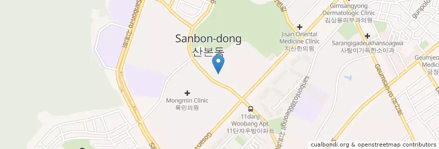 Mapa de ubicacion de 한빛치과의원 en کره جنوبی, گیونگی-دو, 군포시, 산본2동.