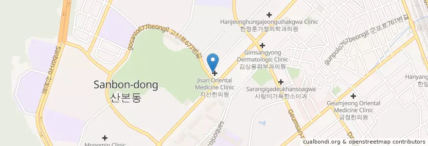 Mapa de ubicacion de 양치과의원 en کره جنوبی, گیونگی-دو, 군포시, 산본2동.