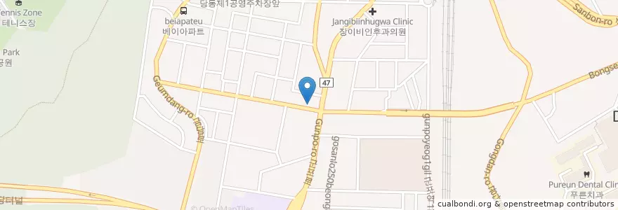 Mapa de ubicacion de 김건치과의원 en Республика Корея, Кёнгидо, 군포시, 당동, 군포1동.