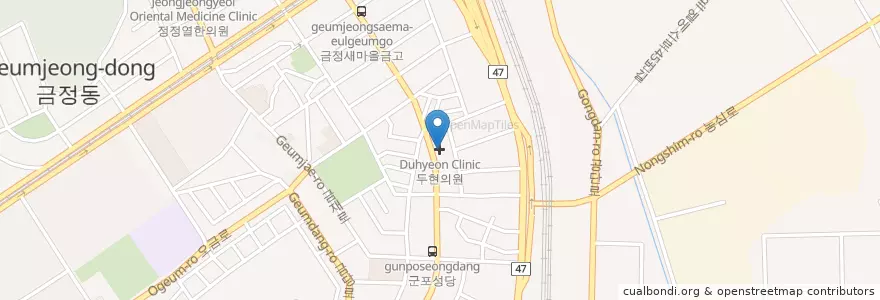 Mapa de ubicacion de 즐거운치과 en Corea Del Sud, Gyeonggi, 군포시, 금정동.