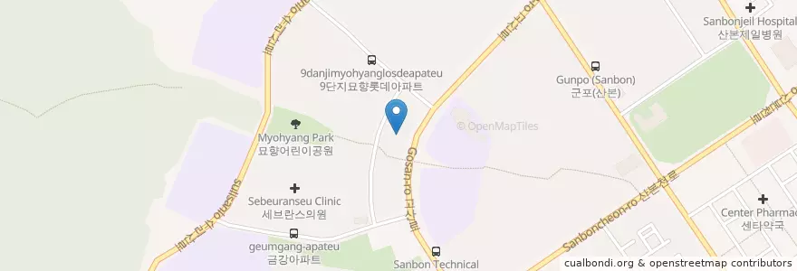 Mapa de ubicacion de 제일치과 en Korea Selatan, Gyeonggi, 군포시, 궁내동, 광정동.