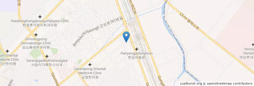 Mapa de ubicacion de 백치과 (Baek Dental Clinic) en Zuid-Korea, Gyeonggi-Do, 군포시, 금정동, 산본1동.