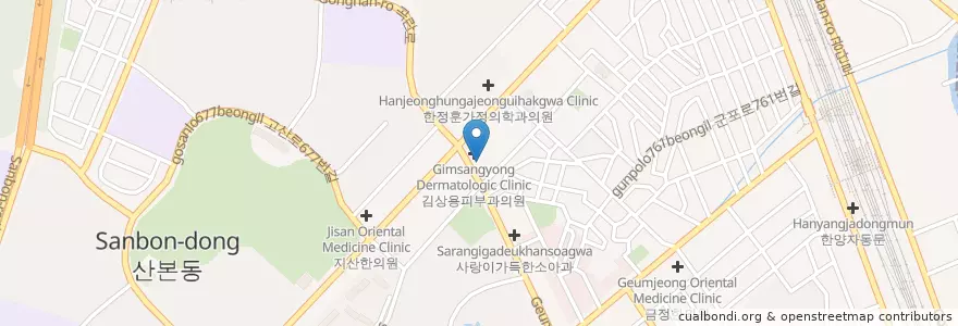 Mapa de ubicacion de 미플러스치과 en کره جنوبی, گیونگی-دو, 군포시, 산본2동.