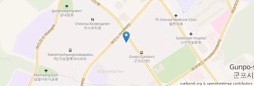 Mapa de ubicacion de 본치과 en كوريا الجنوبية, 경기도, 군포시, 광정동.