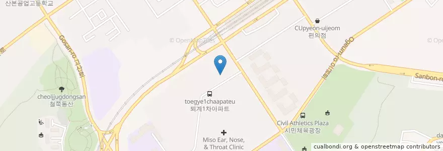 Mapa de ubicacion de 뿌리치과의원 en Zuid-Korea, Gyeonggi-Do, 군포시, 오금동.